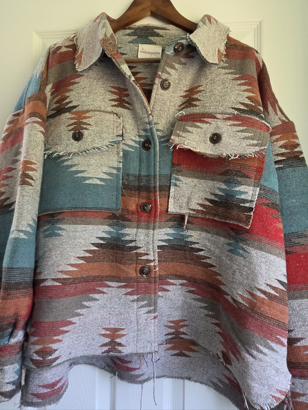 Honey & Sparkle Aztec Southwestern Blanket Shacket Size L